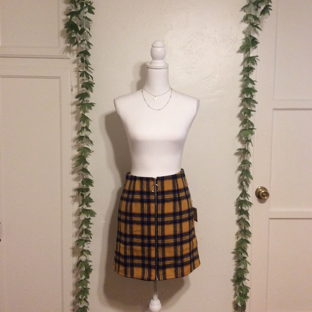Mustard Plaid Skirt Front Zippier